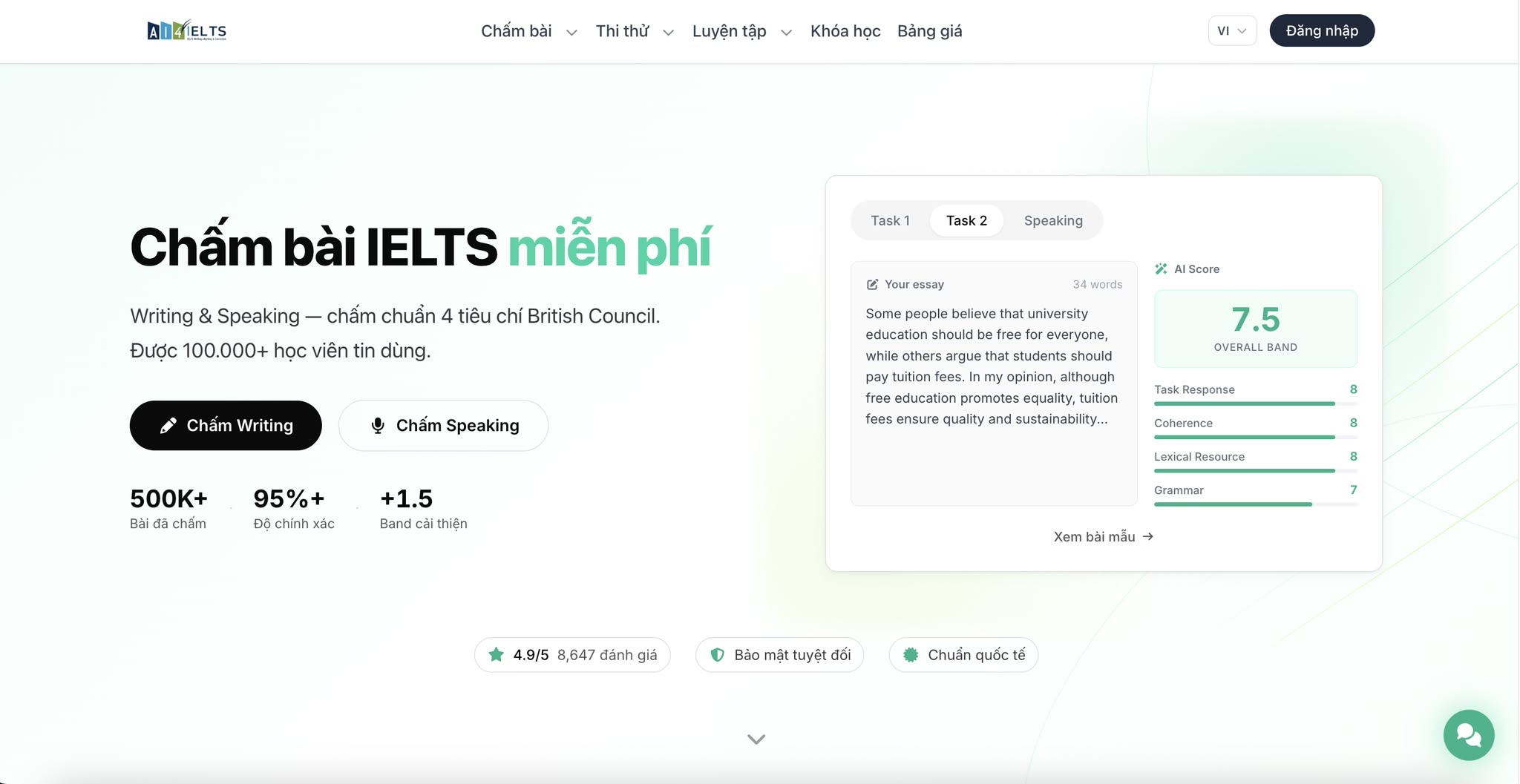 AI4IELTS hỗ trợ người học luyện Speaking theo cấu trúc bài thi IELTS.