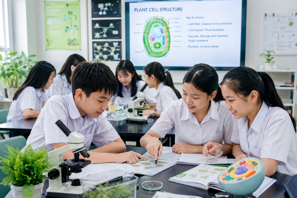 Khi thực hành nhóm, học sinh có thể thoải mái thể hiện ý kiến riêng của mình.