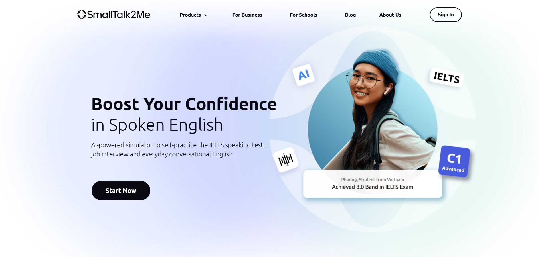 SmallTalk2Me đánh giá trình độ tiếng Anh thông qua bài kiểm tra với AI.